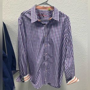 Robert Graham Purple/Orange Plaid Long Sleeve Button Up Shirt, size XL